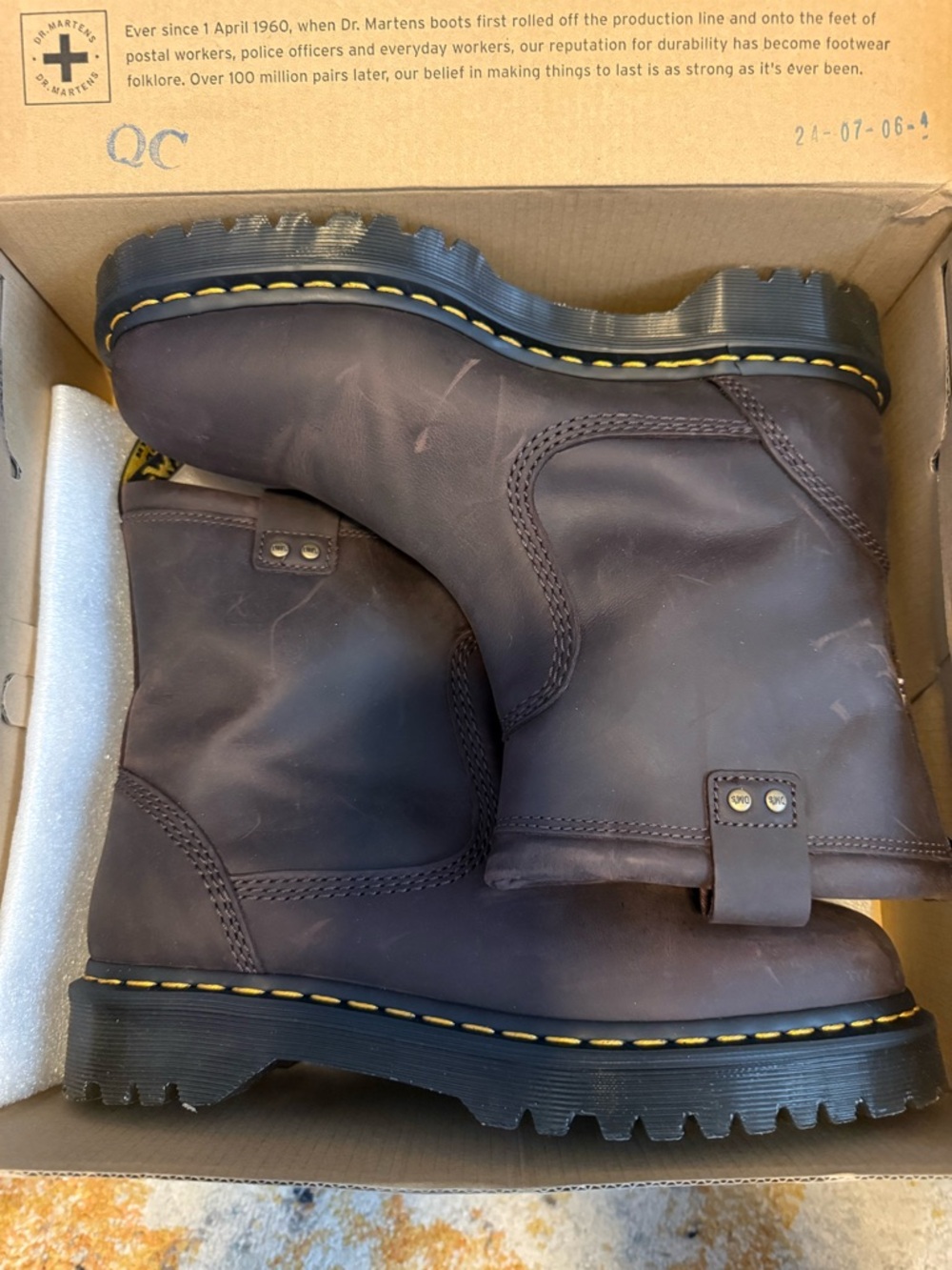 Dr. Martens Men’s Dark Brown Leather Chelsea Boots with Yellow Stitching